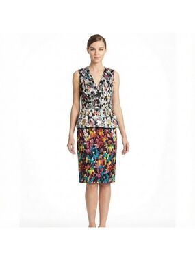 BCBGMAXAZRIA 100% Silk ‘Amalia’ Sleeveless Watercolour Print Peplum Dress Sz 0